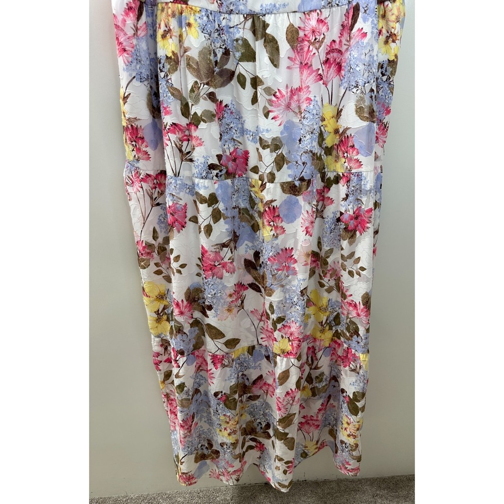 Lane Bryant Floral Maxi Dress Tiered Tie Strap Pockets Lined Plus Size 24 Summer - Picture 8 of 15